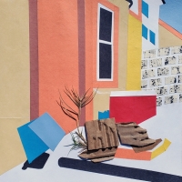 4647 #1, Mixed Media (Paper, Rubbing, graphite,  Colored Pencil, Cardboard, Plants), 8" x  8", 2022