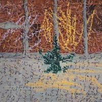 Untitled (Mid-Cityscape), Oil on Newspaper on Canvas,  16" x 20", 2017